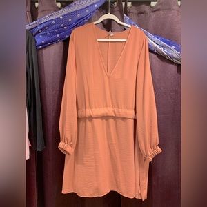 ASOS DESIGN Curve V-Neck Ruched Waist Chuck on  Mini Dress With Long Sleeves